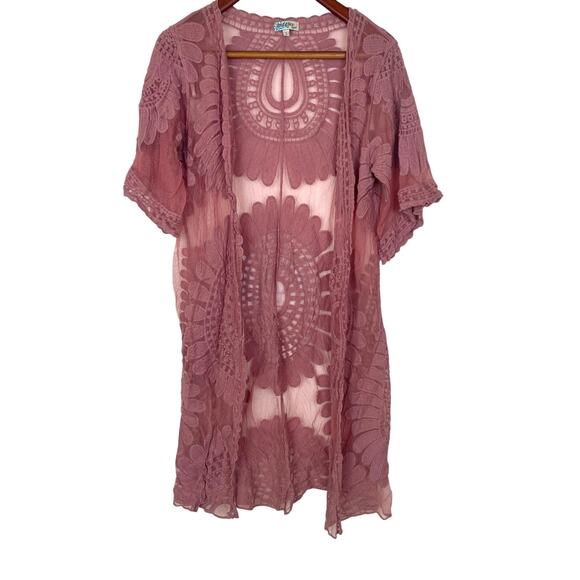 Womens Kimono Sz S Fairy Embroidered Lace Boho Sheer Flowy Floral Feminine - Picture 1 of 10